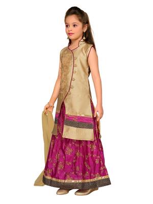 Dark-Pink Embroidered Art Silk Stitched Lehenga 2
