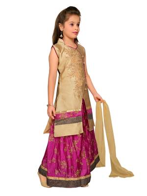 Dark-Pink Embroidered Art Silk Stitched Lehenga 3