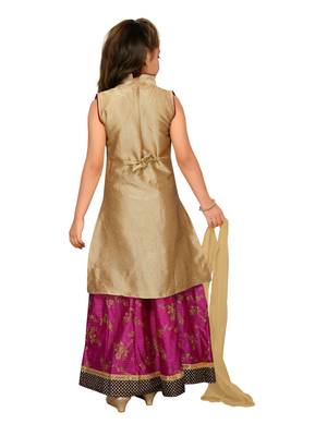Dark-Pink Embroidered Art Silk Stitched Lehenga 4