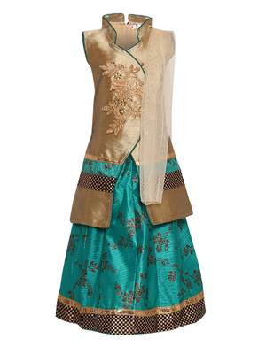 Turquoise Embroidered Art Silk Stitched Lehenga 1