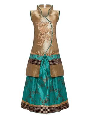 Turquoise Embroidered Art Silk Stitched Lehenga 2