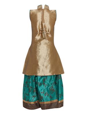 Turquoise Embroidered Art Silk Stitched Lehenga 3