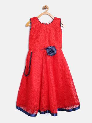 Red Plain Net Kids-Girl-Gowns 1