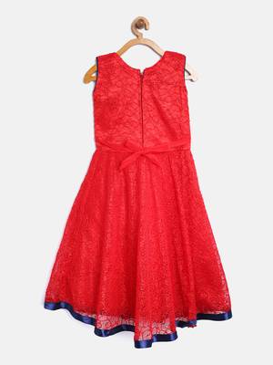 Red Plain Net Kids-Girl-Gowns 2