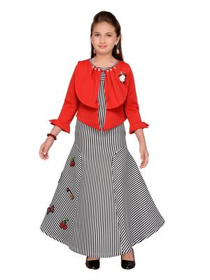 Red Printed Nylon Kids-Girl-Gowns 1