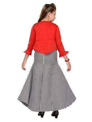 Red Printed Nylon Kids-Girl-Gowns 2