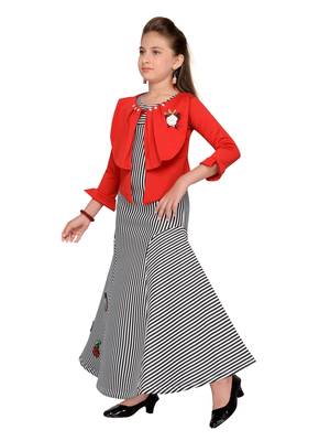 Red Printed Nylon Kids-Girl-Gowns 3