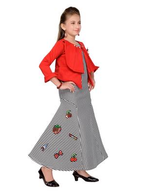 Red Printed Nylon Kids-Girl-Gowns 4