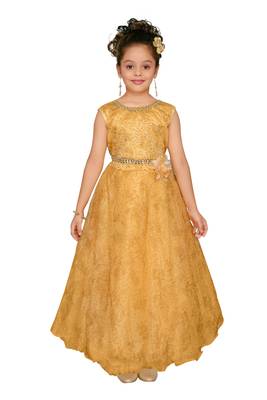 Gold Embroidered Nylon Kids-Girl-Gowns 1