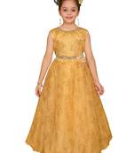 Gold Embroidered Nylon Kids-Girl-Gowns