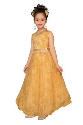 Gold Embroidered Nylon Kids-Girl-Gowns 2