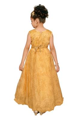 Gold Embroidered Nylon Kids-Girl-Gowns 3
