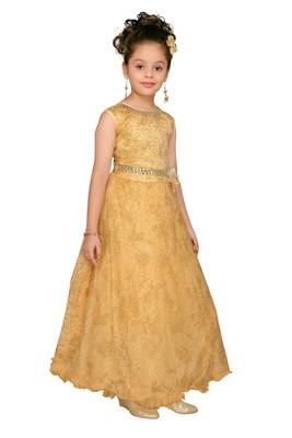 Gold Embroidered Nylon Kids-Girl-Gowns 4