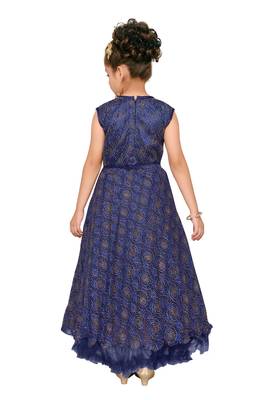 Blue Embroidered Net Kids-Girl-Gowns 3