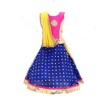 Blue embroidered net stitched lehenga 1