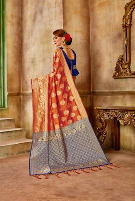 Blue woven banarasi saree with blouse 2