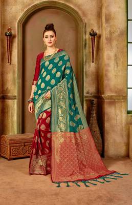 Red woven banarasi saree with blouse 1