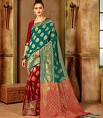 Red woven banarasi saree with blouse