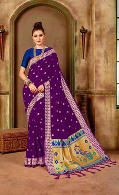 Purple woven silk blend saree with blouse 1