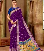 Purple woven silk blend saree with blouse