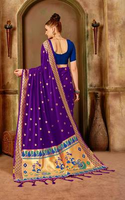 Purple woven silk blend saree with blouse 2