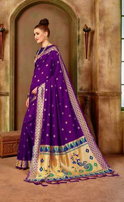 Purple woven silk blend saree with blouse 3
