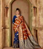 Blue woven banarasi saree with blouse