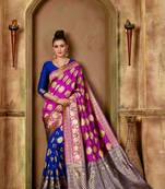 Blue woven banarasi saree with blouse