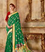 Green woven banarasi saree with blouse
