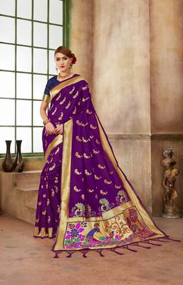 Purple woven banarasi saree with blouse 1