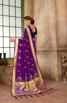 Purple woven banarasi saree with blouse 2