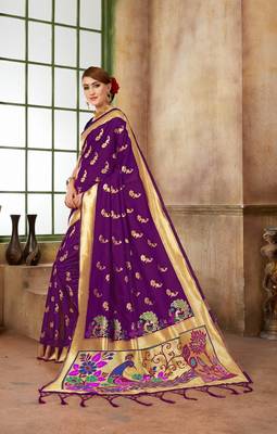 Purple woven banarasi saree with blouse 3
