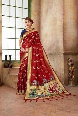 Red woven banarasi saree with blouse 1