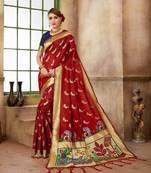 Red woven banarasi saree with blouse