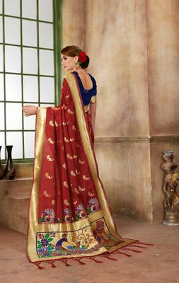 Red woven banarasi saree with blouse 2