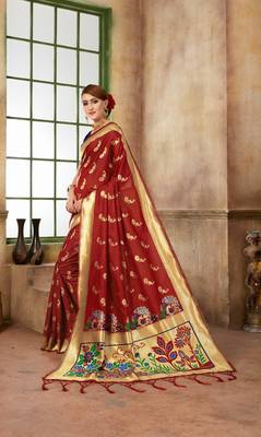 Red woven banarasi saree with blouse 3