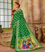 Green woven banarasi saree with blouse