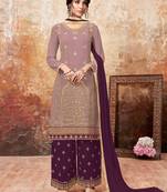 Peach embroidered faux georgette salwar with dupatta