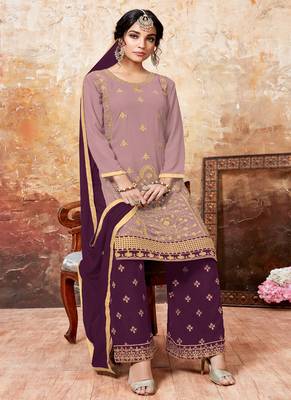 Peach embroidered faux georgette salwar with dupatta 2