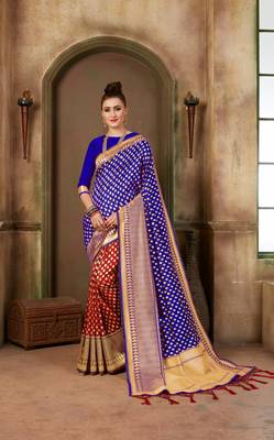 Blue woven banarasi saree with blouse 1