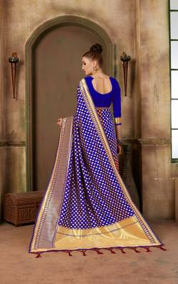 Blue woven banarasi saree with blouse 2
