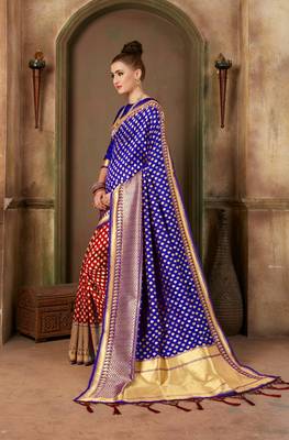 Blue woven banarasi saree with blouse 3