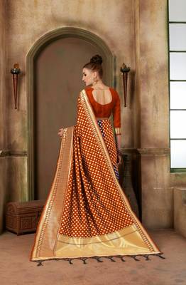 Orange woven banarasi saree with blouse 2
