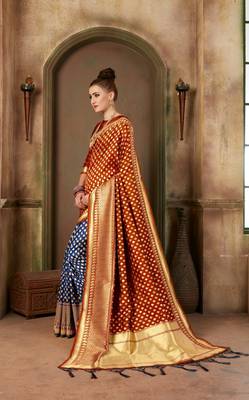 Orange woven banarasi saree with blouse 3