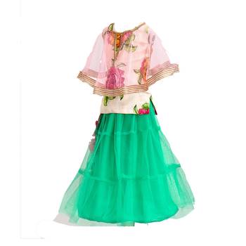 Turquoise printed net stitched lehenga 1