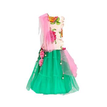 Turquoise printed net stitched lehenga 2