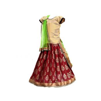 Red printed cotton stitched lehenga 2