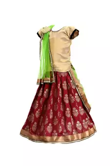 Red printed cotton stitched lehenga