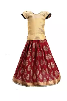 Red printed cotton stitched lehenga