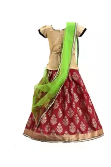 Red printed cotton stitched lehenga